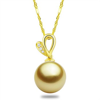 Golden South Sea Pearl Puffed Heart Pendant