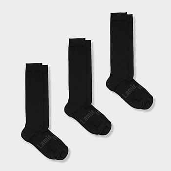 Merino Wool Plain Knee High Socks | Woman + Man | 3 Pack