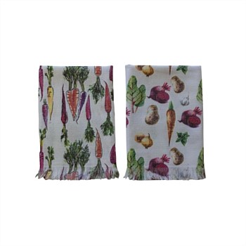 Printed Kitchen Tea Towel - 2 Pairs