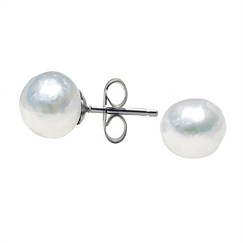 10-11mm Baroque White Freshwater Pearl Stud Earrings