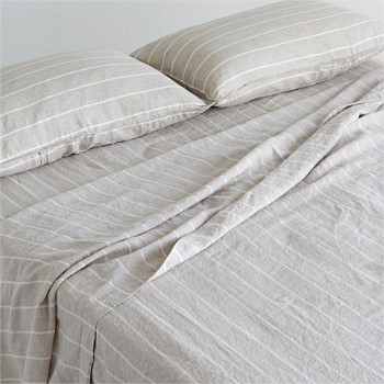 Flax Linen Flat Sheet - Oatmeal Stripe