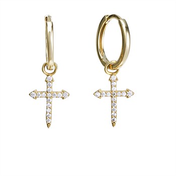 Cross Hoop Earrings - Gold