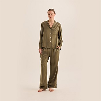 Emerald Silk Long Sleeve Wide Leg PJ Set