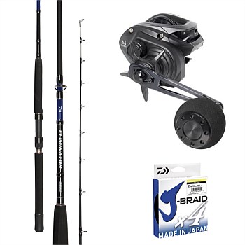 Saltist X 150 BC/Eliminator Rod and Reel Slow Jig Fishing Set with Braid