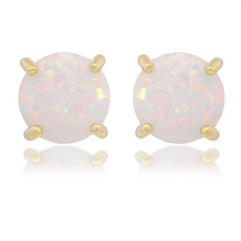 Opal Glow White Created Opal Stud Earrings Gold