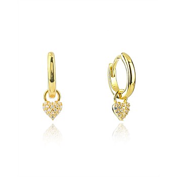 Sparkly Heart Mini Drop Hoops - Gold
