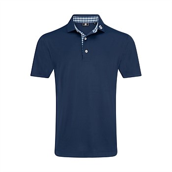 Men's Stretch Pique Solid w/Gingham Trim