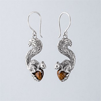 Squirrel Earrings in Sterling Silver with Tigers Eye