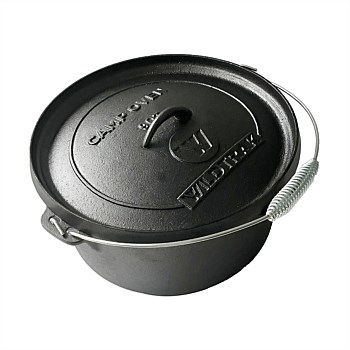 Cast Iron 8.5L Heavy Duty Pre-Seasoned Round Camp Oven with Lip and Handle 31x16cm