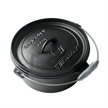 Cast Iron 4.2L Heavy Duty Pre-Seasoned Round Camp Oven with Lip and Handle