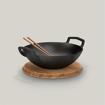 The Takumi Wok Set by Ironclad Co. Handcrafted 31cm Cast Iron Wok