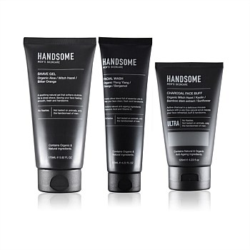Handsome Shave Gel 175ml + Facial Wash 125ml + Charcoal Face Buff 125ml