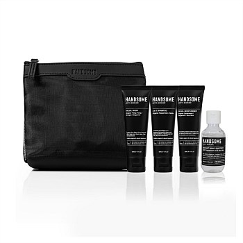 4 x 50ml Travel Size Essentials: Handsome Facial Wash, Facial Moisturiser, 2in1 Shampoo, Peppermint 