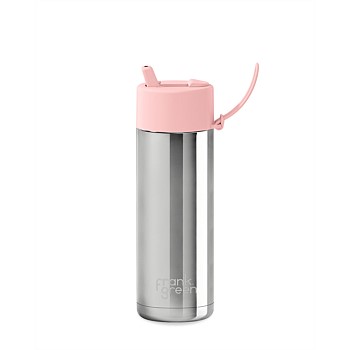 20oz Stainless Steel Ceramic Lined Chrome Reusable Bottle with Flip Straw Lid