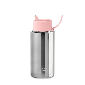 34oz Stainless Steel Ceramic Lined Reusable Chrome Bottle with Flip Straw Lid