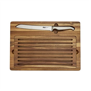 Furi Double Serrated Bread Knife & Bread Cutting Board Set 2 Piece