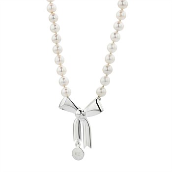 Bow & Pearls Necklace with Dyed Pearls