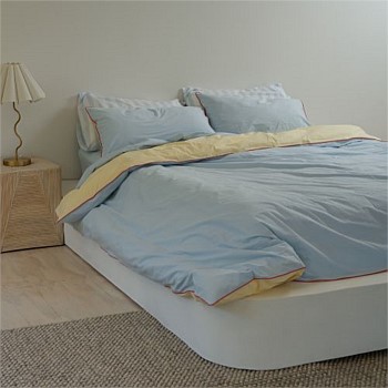100% Stonewashed Cotton Duvet Set- Butter/Sky Reversible