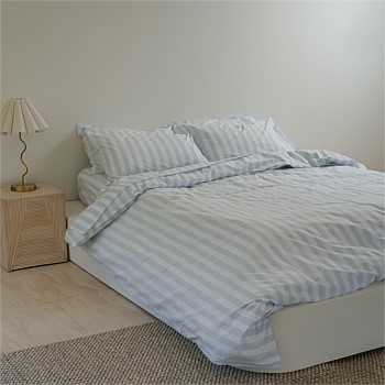 100% Stonewashed Cotton Duvet Set-  Sky  Blue Stripe