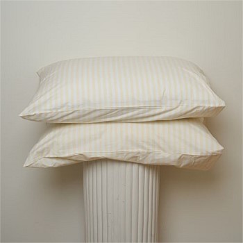 100% Stonewashed Cotton Pillowcase Pair- Butter Stripe