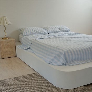 100% Stonewashed Cotton Sheet Set- Sky  Blue Stripe